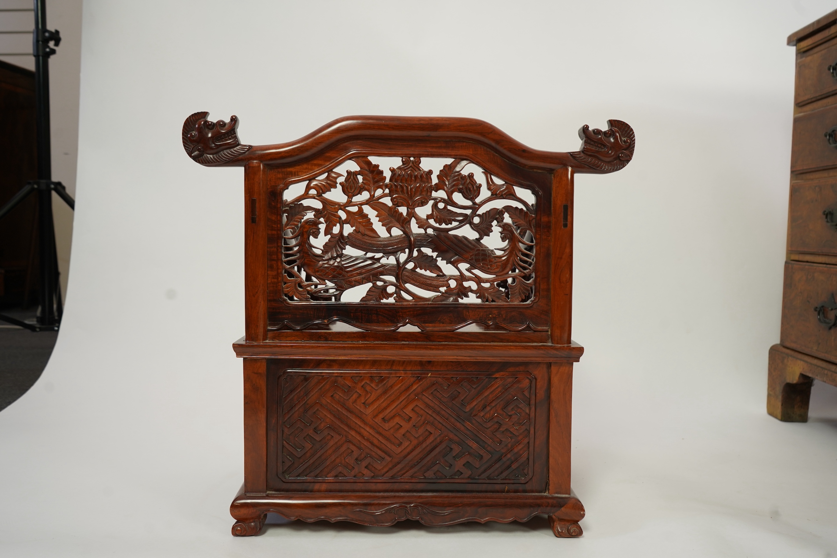 A Chinese huanghuali throne-shaped dressing cabinet, 20th century